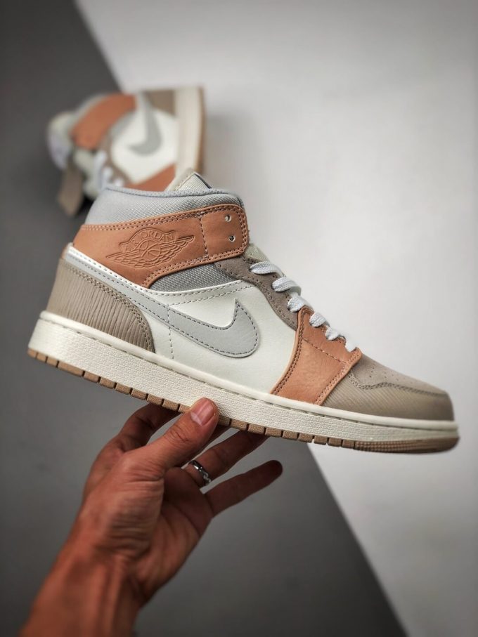 The Nike Air Jordan 1 Mid Milan City Pack Beige Leather Upper Tan Suede Toe Top Replica Sneakers 02