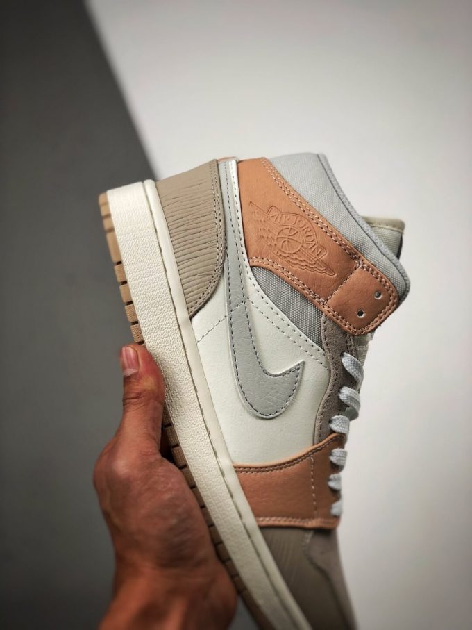 The Nike Air Jordan 1 Mid Milan City Pack Beige Leather Upper Tan Suede Toe Top Replica Sneakers 05