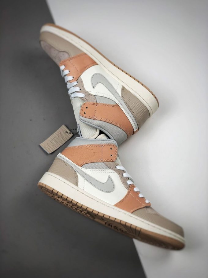 The Nike Air Jordan 1 Mid Milan City Pack Beige Leather Upper Tan Suede Toe Top Replica Sneakers 08