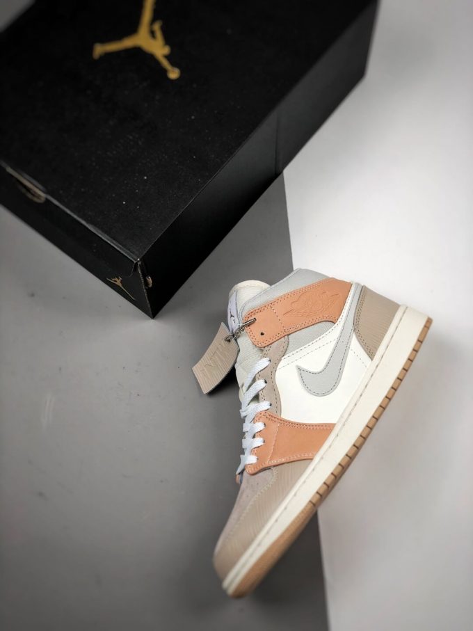 The Nike Air Jordan 1 Mid Milan City Pack Beige Leather Upper Tan Suede Toe Top Replica Sneakers 09