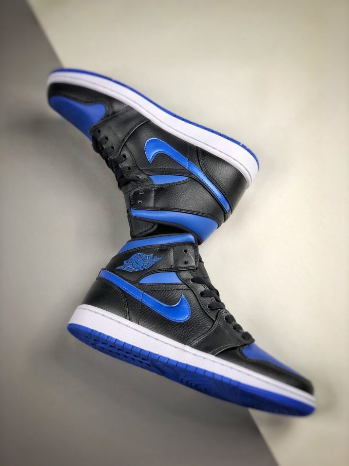 The Air Jordan 1 Mid Black Hyper Royal Sneaker Black Leather Upper Swoosh Royal Blue Nike Logo Wing Jumpman Repshoes 08