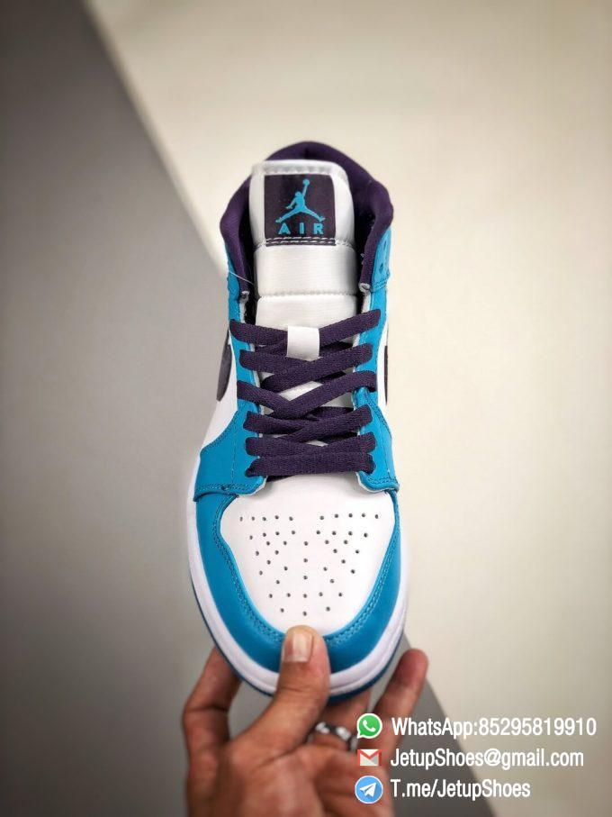 The Air Jordan 1 Mid Hornets Blue Lagoon and Grand Purple Leather Upper Jordan Wings Logo Repsneakers 03