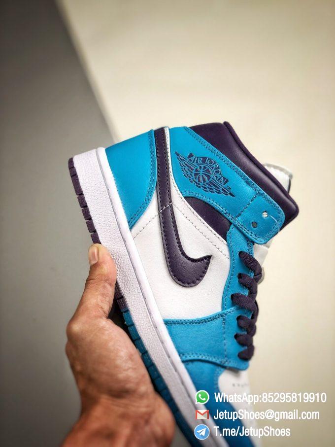 The Air Jordan 1 Mid Hornets Blue Lagoon and Grand Purple Leather Upper Jordan Wings Logo Repsneakers 05