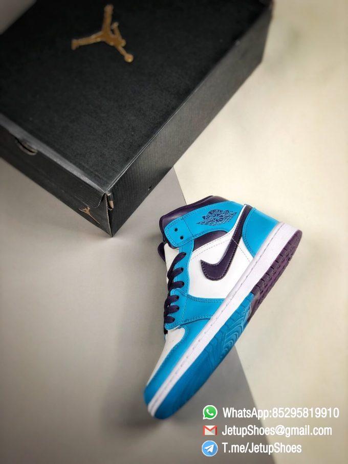 The Air Jordan 1 Mid Hornets Blue Lagoon and Grand Purple Leather Upper Jordan Wings Logo Repsneakers 09