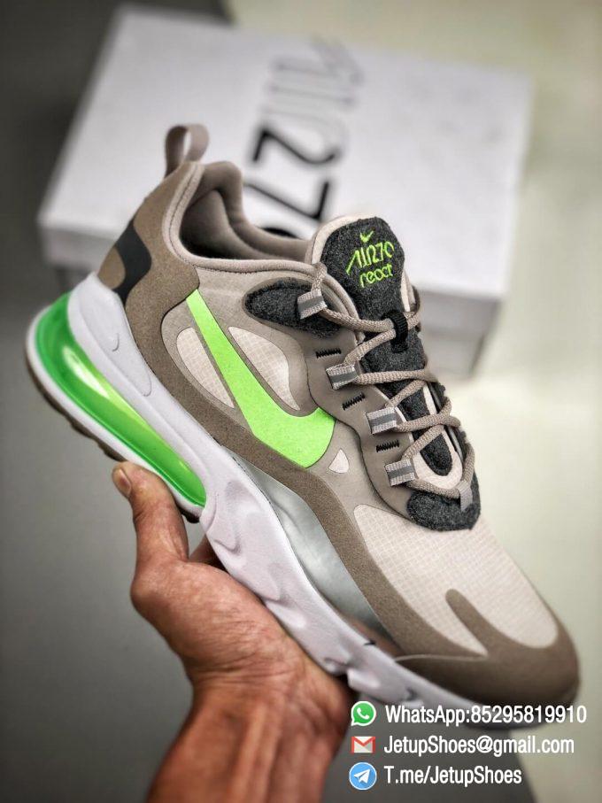 The Nike Air Max 270 React White Grey Silver Green RepSneaker Summit White Upper Grey Fringe Greey Nike Logo 01