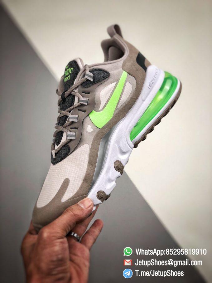 The Nike Air Max 270 React White Grey Silver Green RepSneaker Summit White Upper Grey Fringe Greey Nike Logo 04