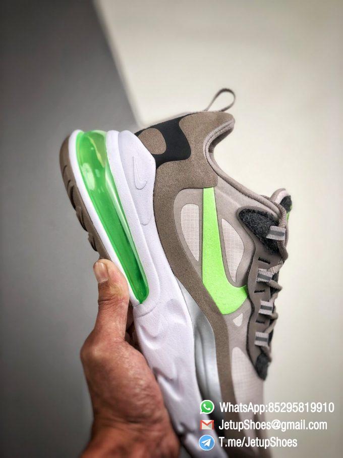 The Nike Air Max 270 React White Grey Silver Green RepSneaker Summit White Upper Grey Fringe Greey Nike Logo 05