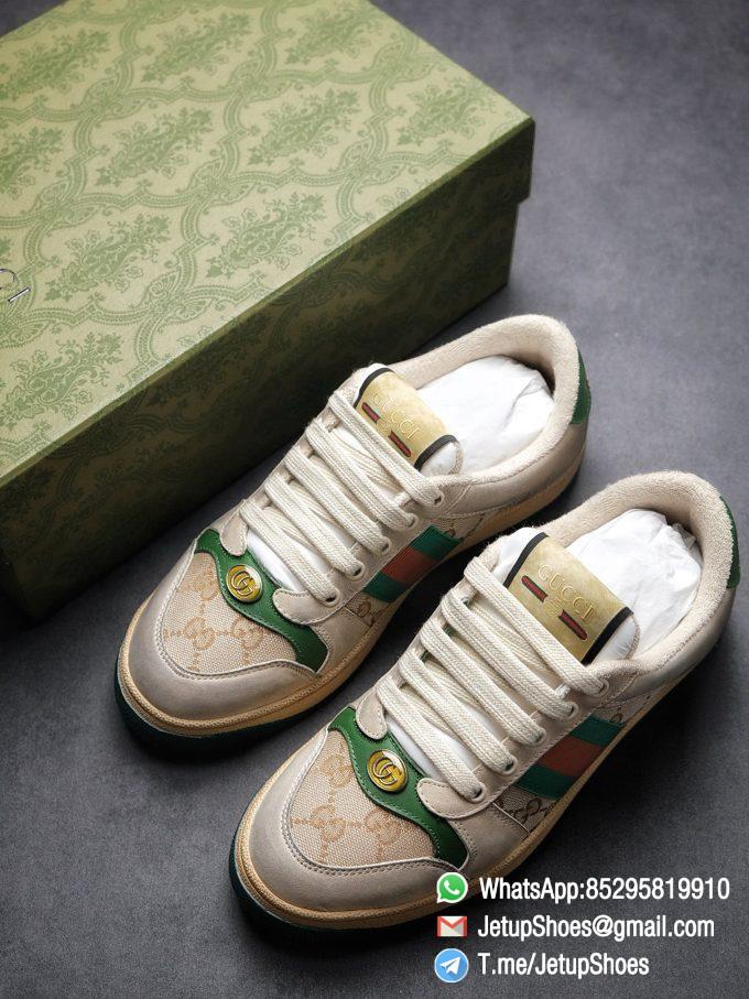 Gucci,Distressed Screener Sneaker,Screener Leather Sneaker,Low-Top,Screener Leather Sneaker Low-Top Sneaker, Gucci Vintage Green and Orange Effect Sneakers