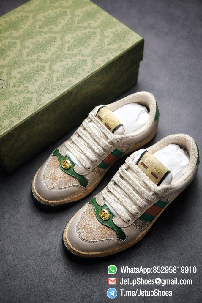 Gucci,Distressed Screener Sneaker,Screener Leather Sneaker,Low-Top,Screener Leather Sneaker Low-Top Sneaker, Gucci Vintage Green and Orange Effect Sneakers