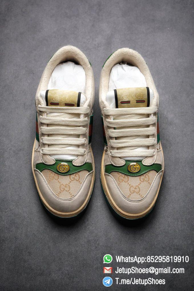 Gucci,Distressed Screener Sneaker,Screener Leather Sneaker,Low-Top,Screener Leather Sneaker Low-Top Sneaker, Gucci Vintage Green and Orange Effect Sneakers