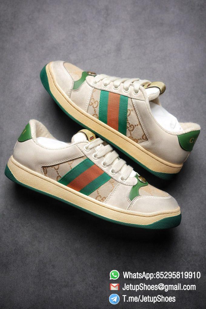 Gucci,Distressed Screener Sneaker,Screener Leather Sneaker,Low-Top,Screener Leather Sneaker Low-Top Sneaker, Gucci Vintage Green and Orange Effect Sneakers