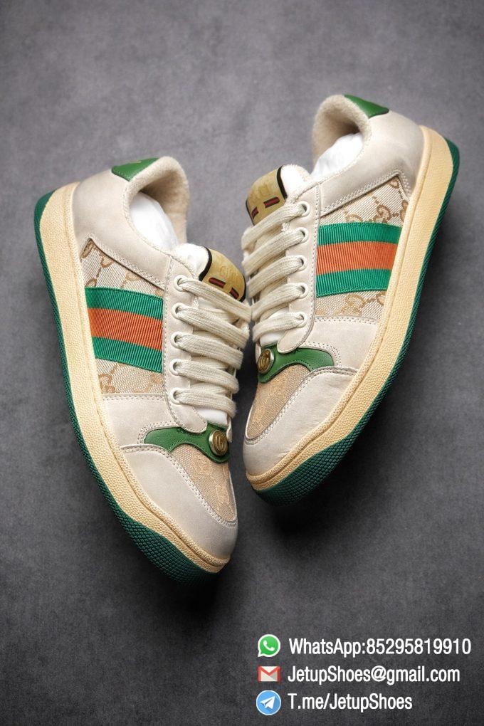 Gucci,Distressed Screener Sneaker,Screener Leather Sneaker,Low-Top,Screener Leather Sneaker Low-Top Sneaker, Gucci Vintage Green and Orange Effect Sneakers