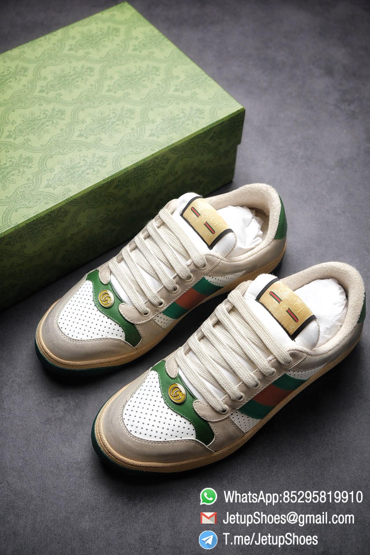 Gucci,Screener Leather Sneaker,Low-Top,Screener Leather Sneaker Low-Top Sneaker,Gucci Vintage Green and Orange Effect Sneakers