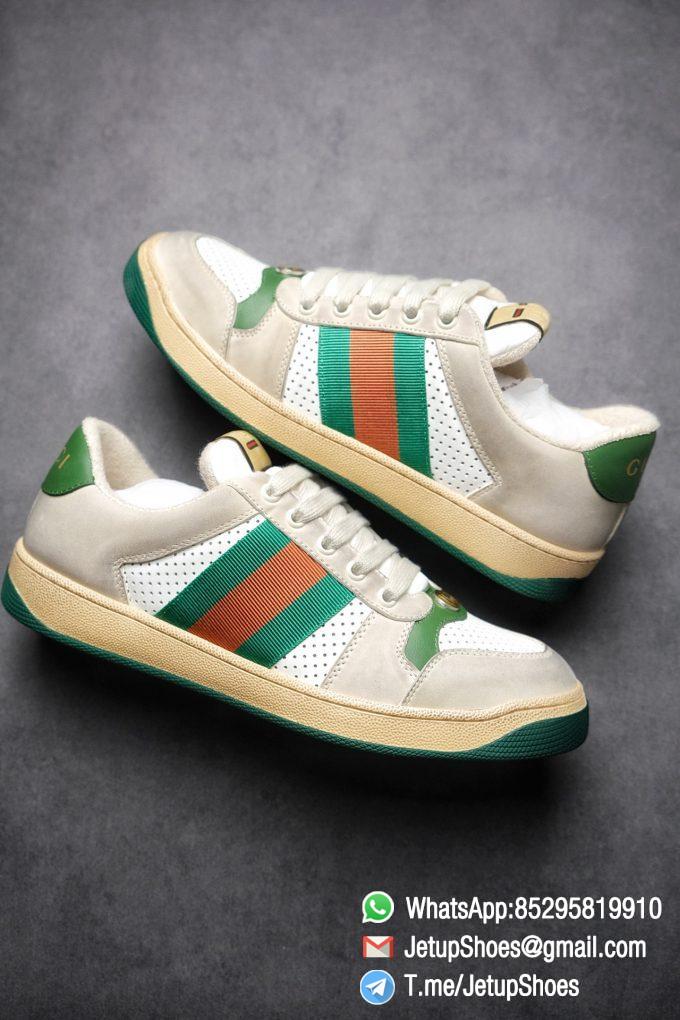 Gucci,Screener Leather Sneaker,Low-Top,Screener Leather Sneaker Low-Top Sneaker,Gucci Vintage Green and Orange Effect Sneakers