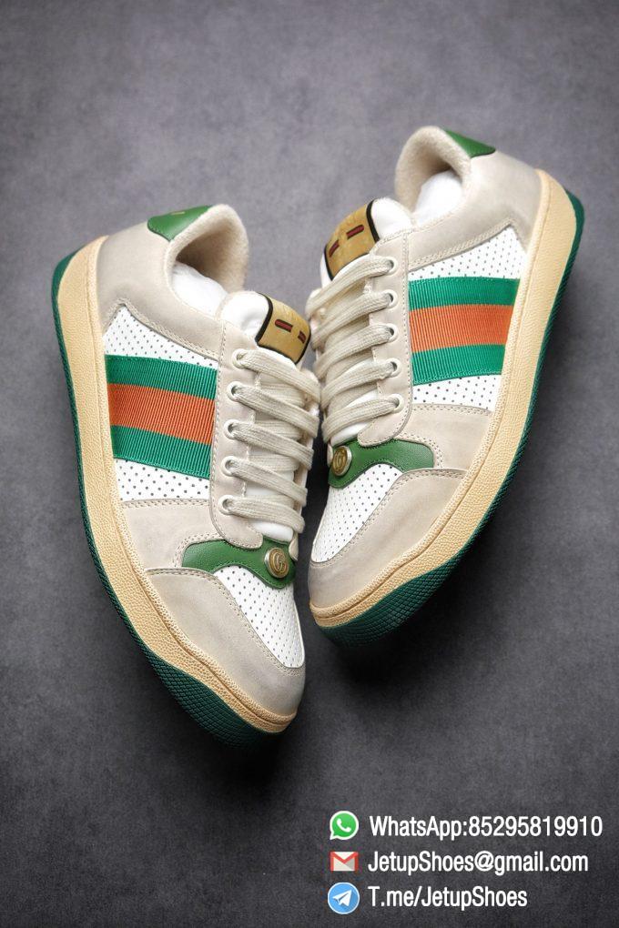 Gucci,Screener Leather Sneaker,Low-Top,Screener Leather Sneaker Low-Top Sneaker,Gucci Vintage Green and Orange Effect Sneakers