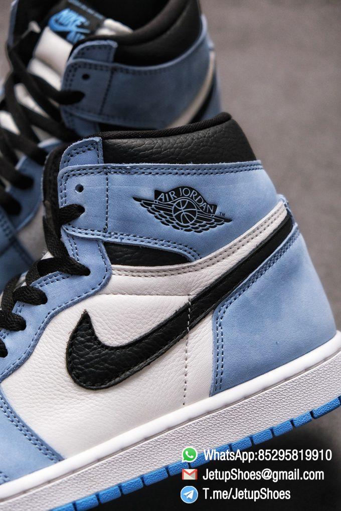 Replica Snkrs Air Jordan 1 Retro High OG University Blue Leather White Upper Blue Overlays Black Signature Swoosh SKU 555088 134 011