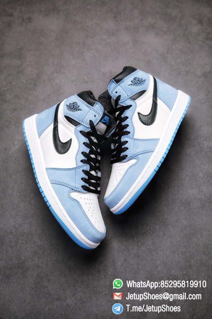 Replica Snkrs Air Jordan 1 Retro High OG University Blue Leather White Upper Blue Overlays Black Signature Swoosh SKU 555088 134 02