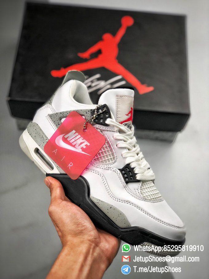 RepSneakers Air Jordan 4 Retro White Cement White Fire Red Black and Tech Grey Colorway Best Replica AJ4 Sneakers 01