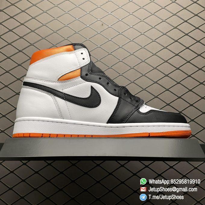 Air Jordan 1 Retro High OG Electro Orange SKU 555088 180 White Leather Upper Black Hits Orange Finish Best RepSnkrs 02