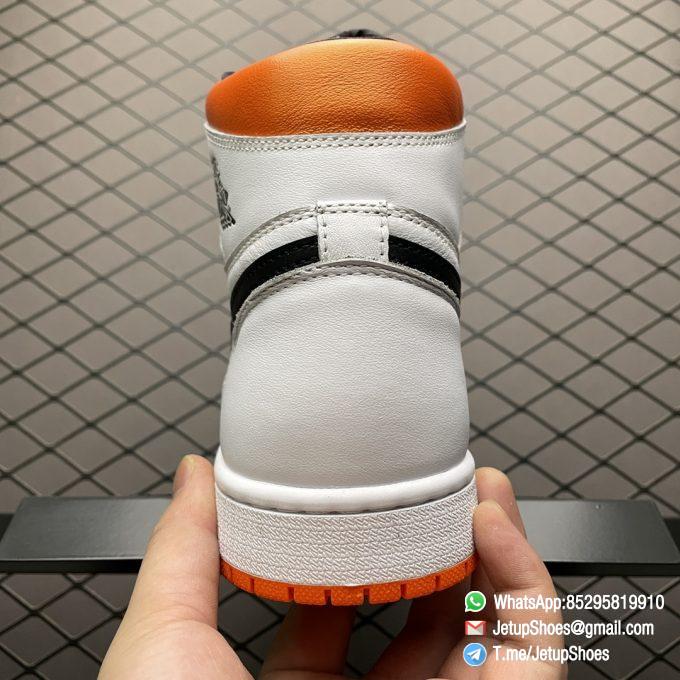 Air Jordan 1 Retro High OG Electro Orange SKU 555088 180 White Leather Upper Black Hits Orange Finish Best RepSnkrs 07