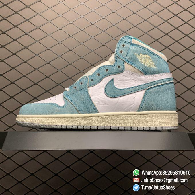 Best Replica Sneakers Air Jordan 1S Retro High OG GS Turbo Green SKU 575441 311 White and Teal Leather Upper 01