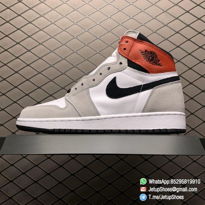 Jordan 1 Retro High OG Smoke Grey SKU 555088 126 Varsity Red Ankle Flap Neutral Tones Upper Grey Suede Overlays 01