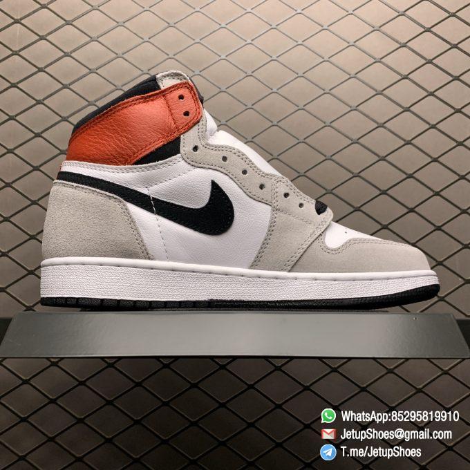 Jordan 1 Retro High OG Smoke Grey SKU 555088 126 Varsity Red Ankle Flap Neutral Tones Upper Grey Suede Overlays 02