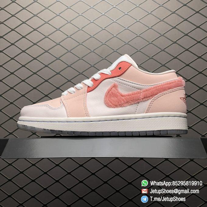 Best Replica Sneakers Wmns Air Jordan 1 Low Nike And The Mighty Swooshers Big Anime Eyes Mighty Swooshers Outsole Pink White Upper Faux Fur Swoosh SKU DM5443 666 01