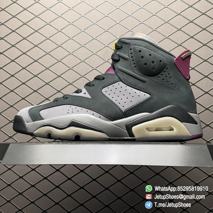 RepSneakers AJ6 Air Jordan 6 Retro Bordeaux Soft Nubuck Upper Grey Base Black Overlays Multicolor Translucent Tongue Bordeaux Throat Heel Tab SKU CT8529 063 01