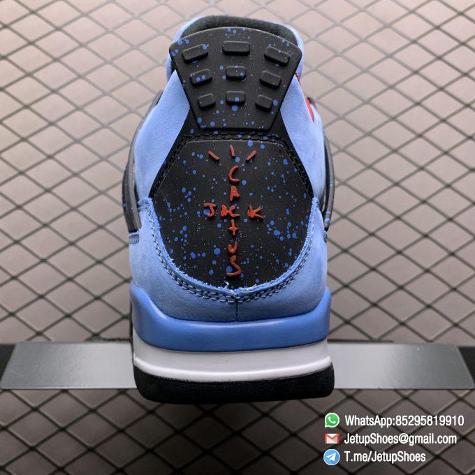 Best Replica Travis Scott x Air Jordan 4 Retro Cactus Jack University Blue Varsity Red Insole Upper Black Lace Light Blue Speckle Pattern Cactus Jack Branding SKU 308497 406 06