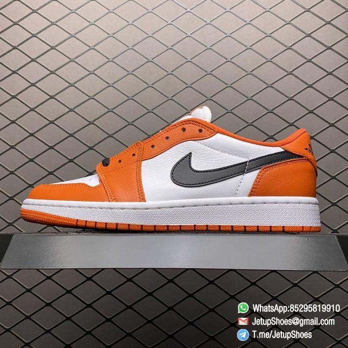 Replica Sneakers Air Jordan 1 Low OG Starfish White Base Leather Upper Orange Overlays Black Hits Swoosh Laces and Jordan Wings Logo SKU CZ0790 801 Top RepSneakers 01