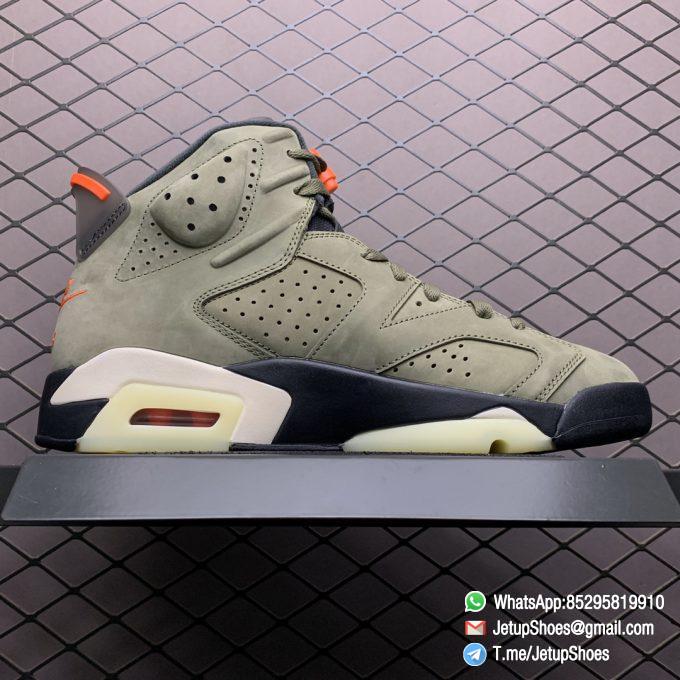 Replica Travis Scott x Air Jordan 6 Retro Olive Medium Olive Nubuck Suede Upper Black Sail University Red Colorway Small Pocket Collar Cactus Jack Logo Heel SKU CN1084 200 02