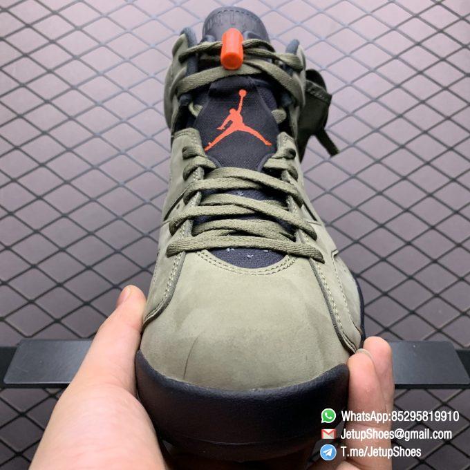 Replica Travis Scott x Air Jordan 6 Retro Olive Medium Olive Nubuck Suede Upper Black Sail University Red Colorway Small Pocket Collar Cactus Jack Logo Heel SKU CN1084 200 05