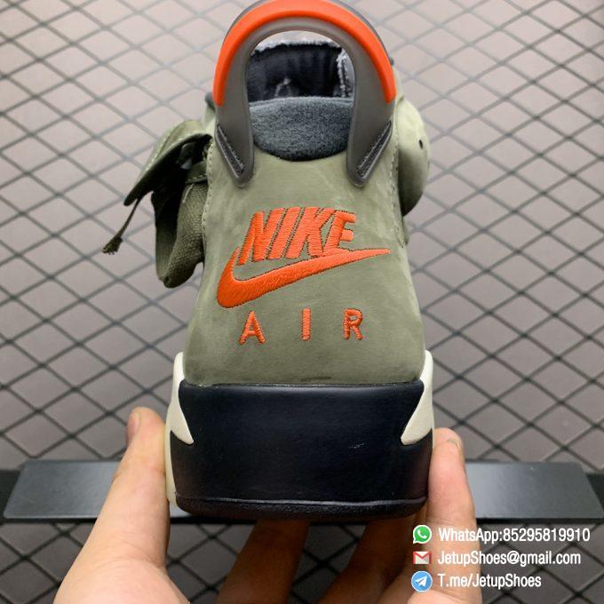 Replica Travis Scott x Air Jordan 6 Retro Olive Medium Olive Nubuck Suede Upper Black Sail University Red Colorway Small Pocket Collar Cactus Jack Logo Heel SKU CN1084 200 06