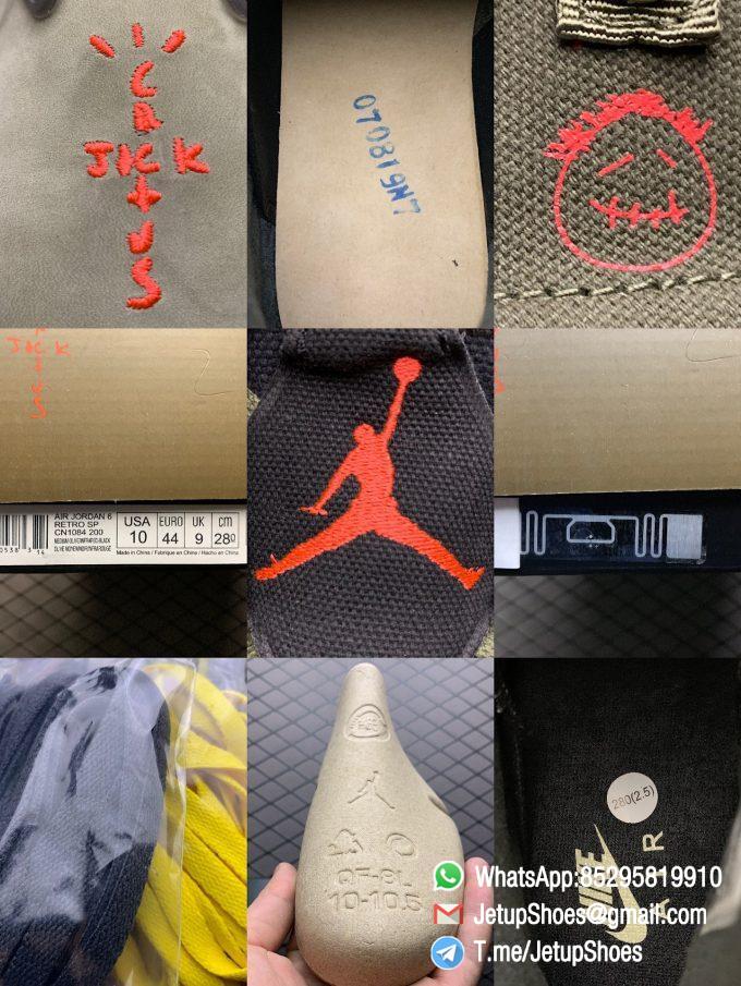 Replica Travis Scott x Air Jordan 6 Retro Olive Medium Olive Nubuck Suede Upper Black Sail University Red Colorway Small Pocket Collar Cactus Jack Logo Heel SKU CN1084 200 09