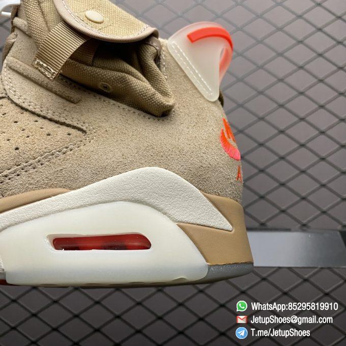 Top Clone Sneakers Travis Scott x Air Jordan 6 Retro British Khaki Suede Canvas Upper Stash Pouch Zipper Detailing Nike Air and Cactus Jack Branding SKU DH0690 200 04