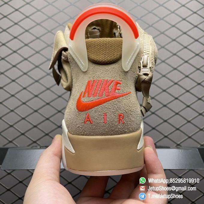 Top Clone Sneakers Travis Scott x Air Jordan 6 Retro British Khaki Suede Canvas Upper Stash Pouch Zipper Detailing Nike Air and Cactus Jack Branding SKU DH0690 200 06