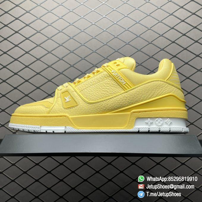 RepSneakers LV Trainer Sneaker 1ACQ80 Yellow Ubuck Grained calf leather Designer Rep Sneakers 01