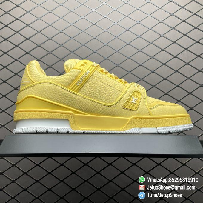 RepSneakers LV Trainer Sneaker 1ACQ80 Yellow Ubuck Grained calf leather Designer Rep Sneakers 02